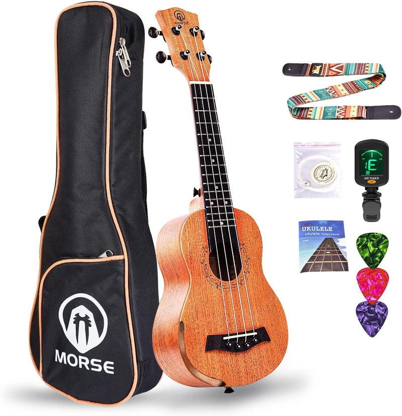 MORSE Soprano Ukulele Arm Rest Ukulele for Beginner Pack-21 Inch with Gig Bag Fast Learn Songbook Tuner Pick All in One Kit - Image 1